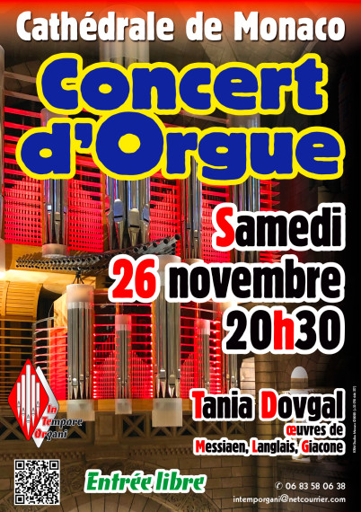 Concert d'Orgue à la cathédrale de Monaco, samedi 26 novembre 2022 à 20h30